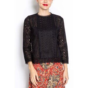 Vanessa Bruno Eyelet Lace Top in Black, size 34. Fits like a size XS